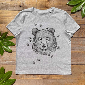 GREY TEE WITH BEAR AND BUMBLE BEES