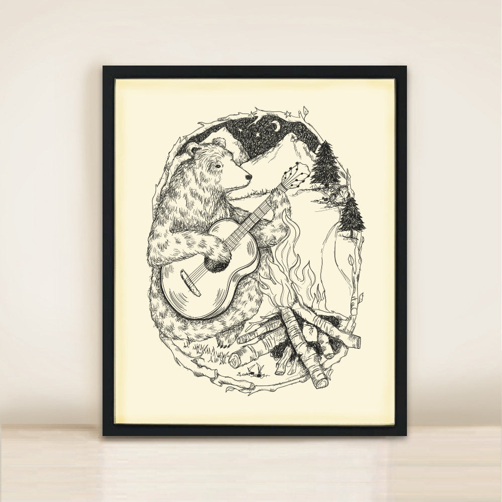 Campfire Bear Poster Print A3