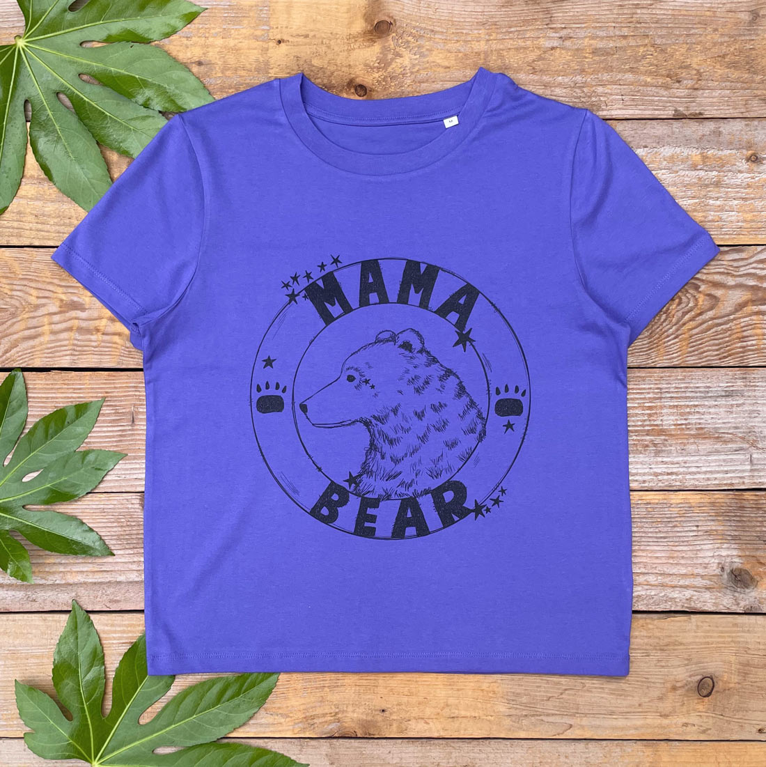 purple tee with mama bear print