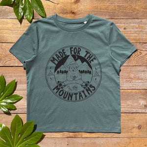 MADE FOR MOUNTAINS TEXT TSHIRT WITH BEAR