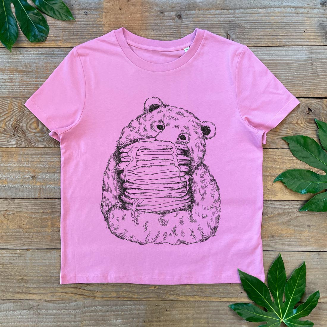 pancakes and bear on pink tee