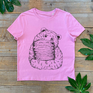 pancakes and bear on pink tee