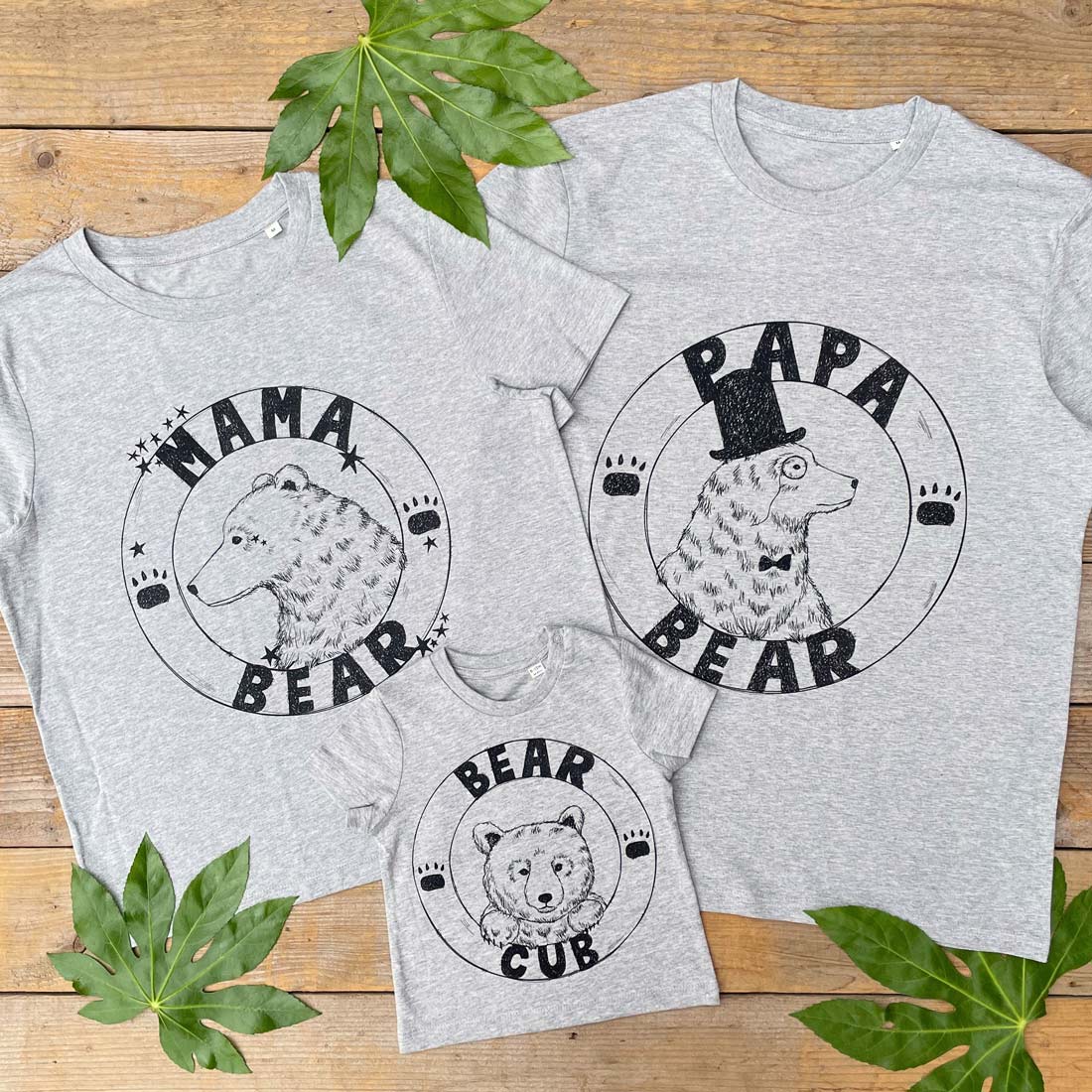 mama papa and bear cub tshirt set