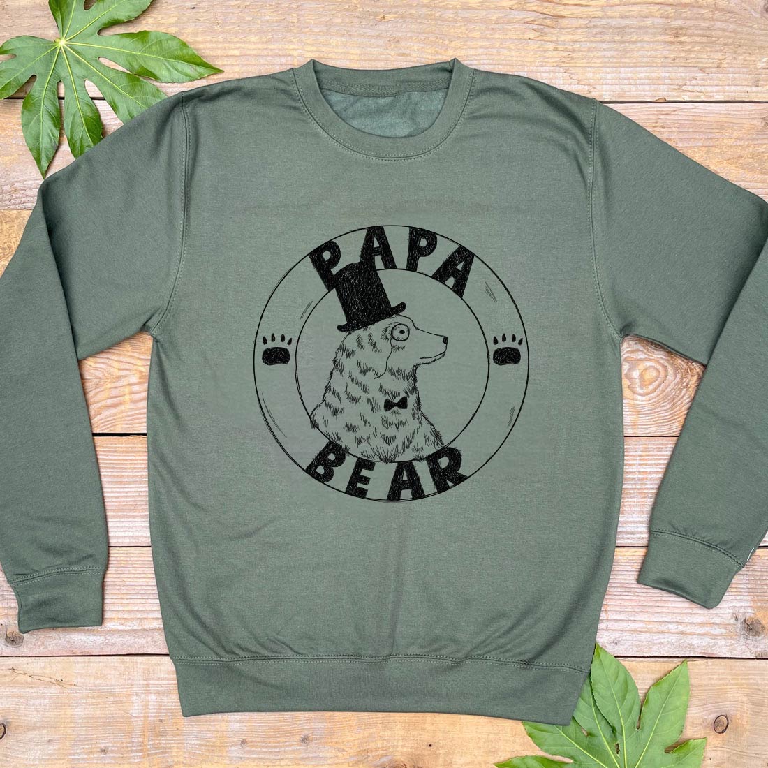 jumper bear with papa bear text and bear in a top hat