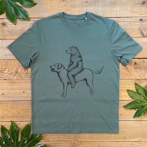 bear riding a labrador tshirt