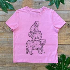 three bears in a stack pink tee