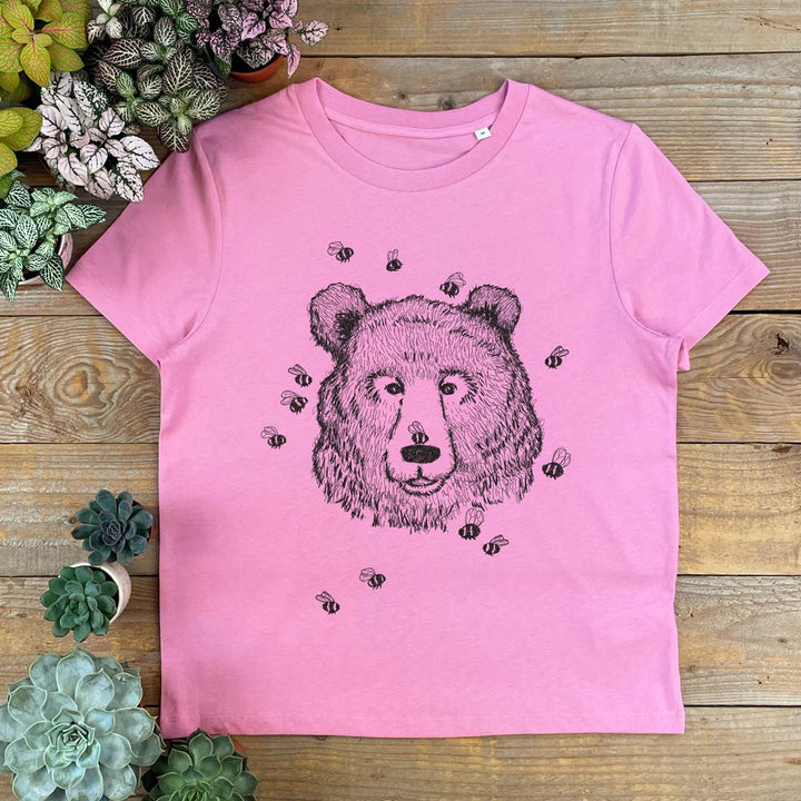 pink tshirt with bear and bees
