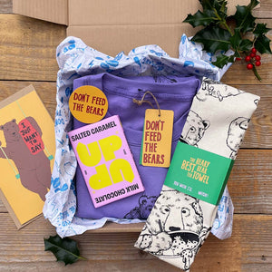 tea towel, chocolate bear box extras