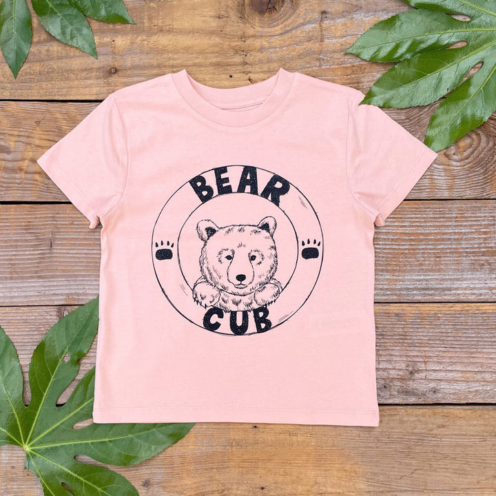 bear cub print and text kids tee