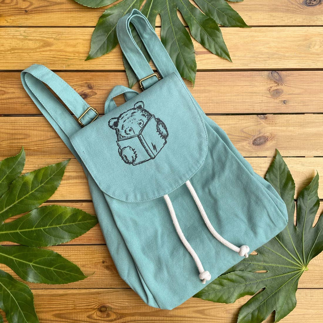 Book bear greeny blue rucksack