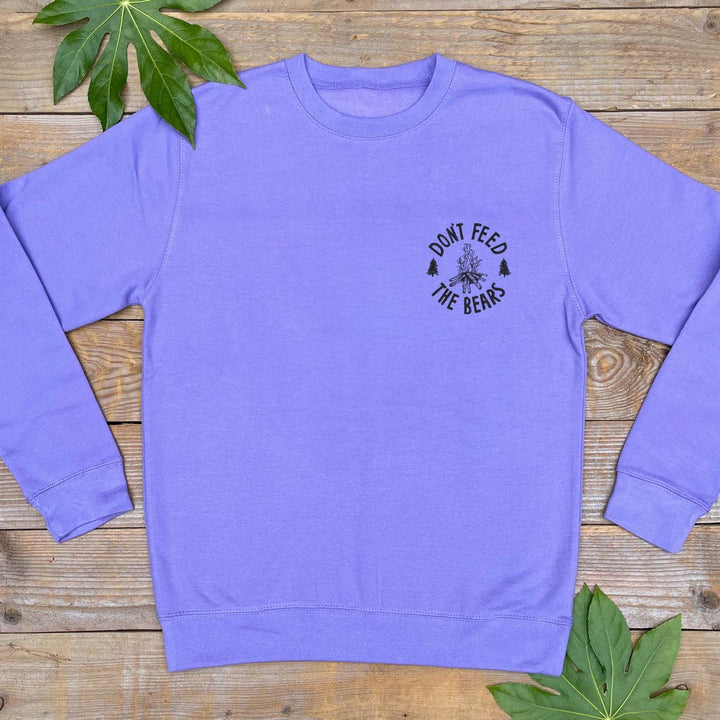 purple bear jumper with campfire design