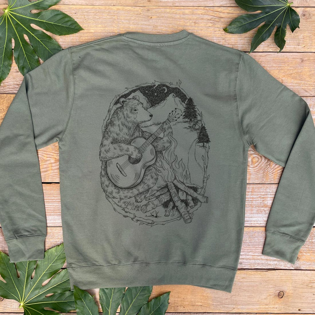 bear jumper with campfire