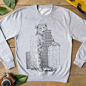 bear in city grey jumper