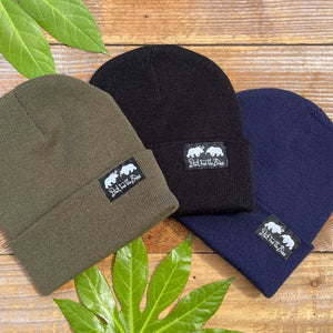 navy, black and khaki beanies