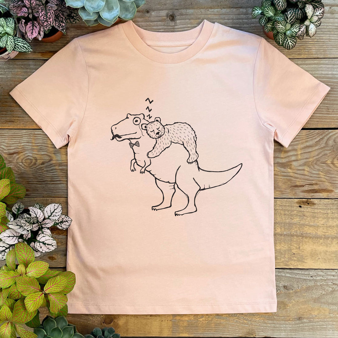 bear asleep on t res baby tee