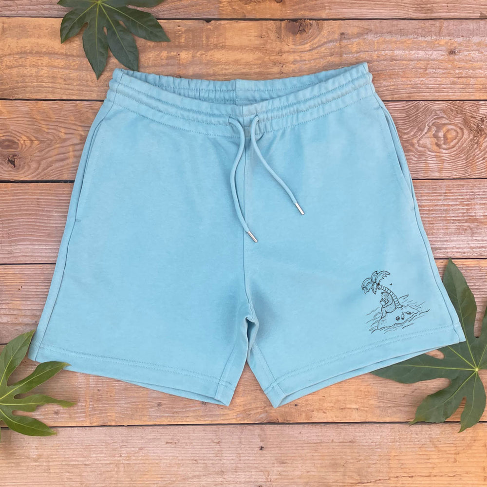 green shorts with bear island print 