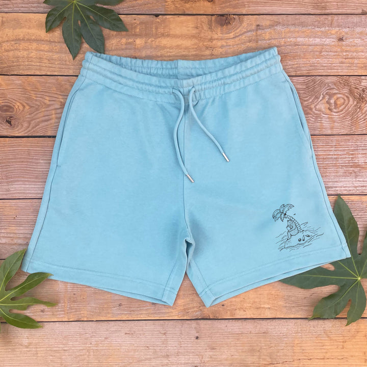 green shorts with bear island print 