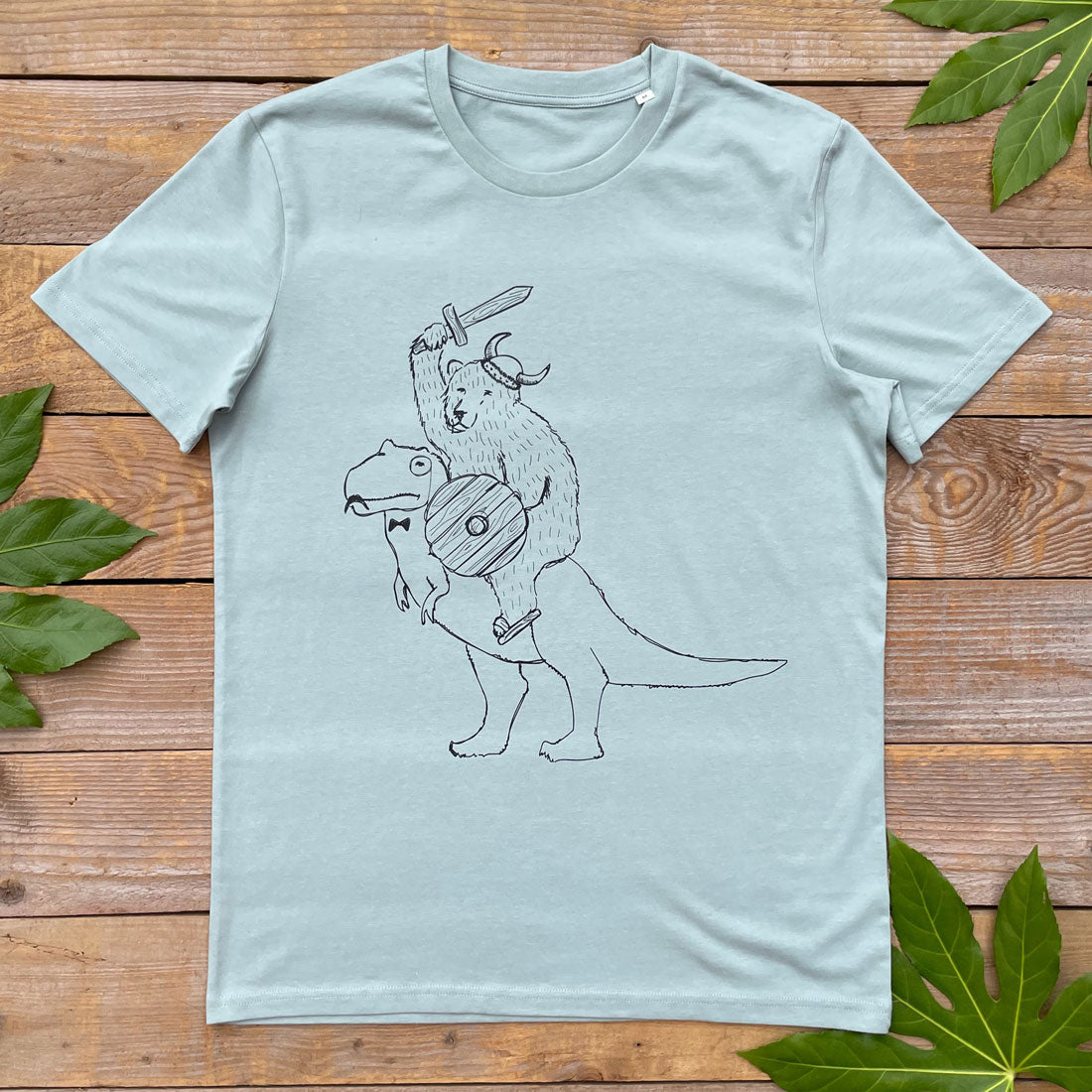 bear riding dinosaur tshirt