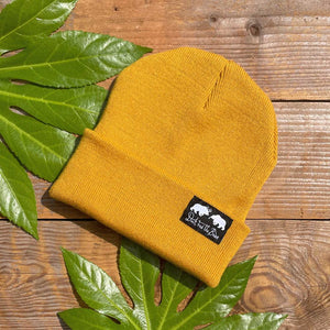 mustard mens bear beanie