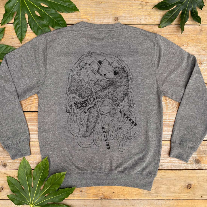 grey jumper with bear and noodle bowl