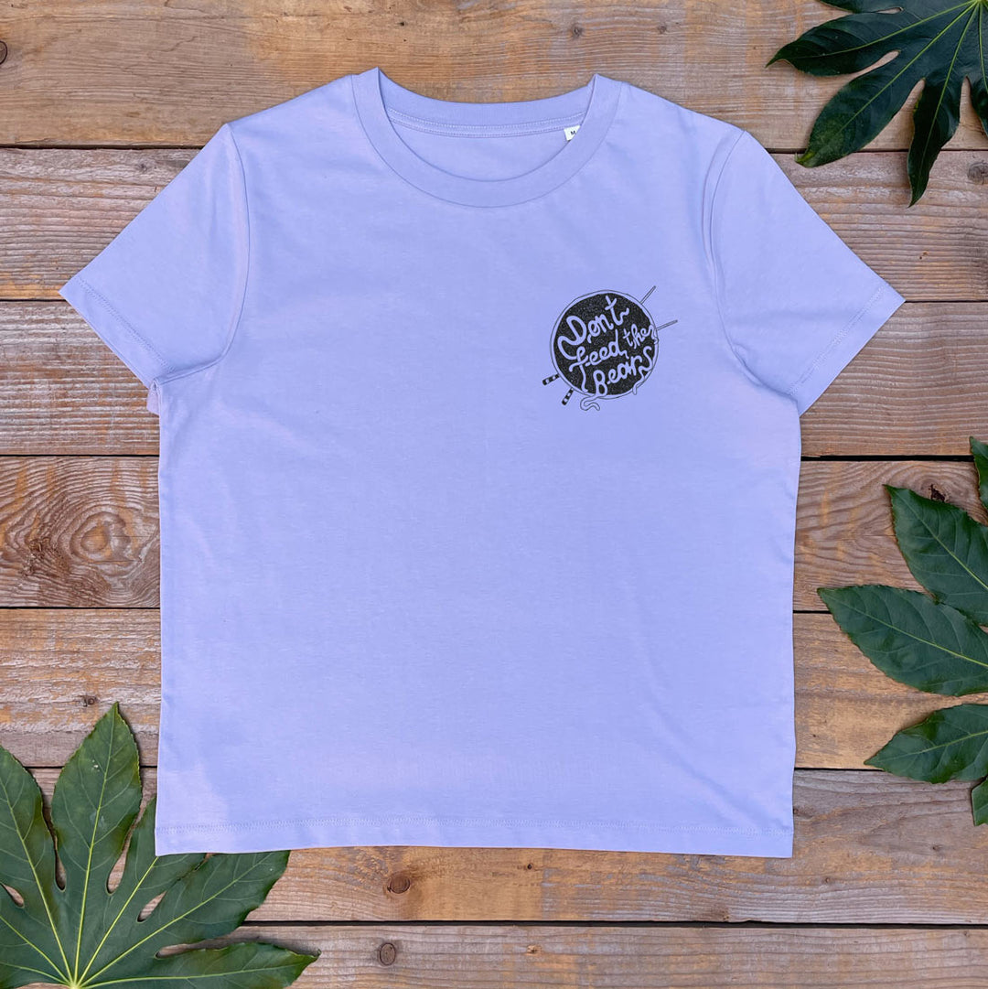 womens lilac tee with noodles logo