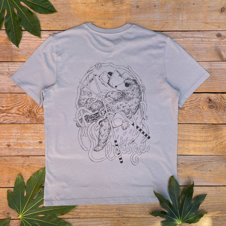 grey tshirt with bear and noodles