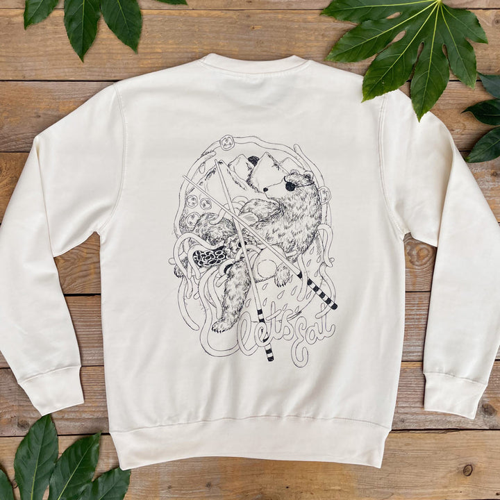 mens jjumper with bear and ramen bowl print