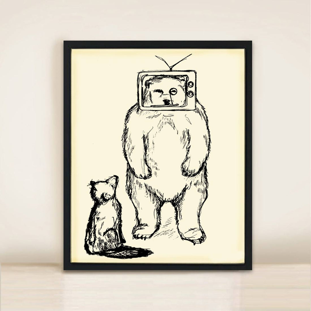 TV bear and fox print