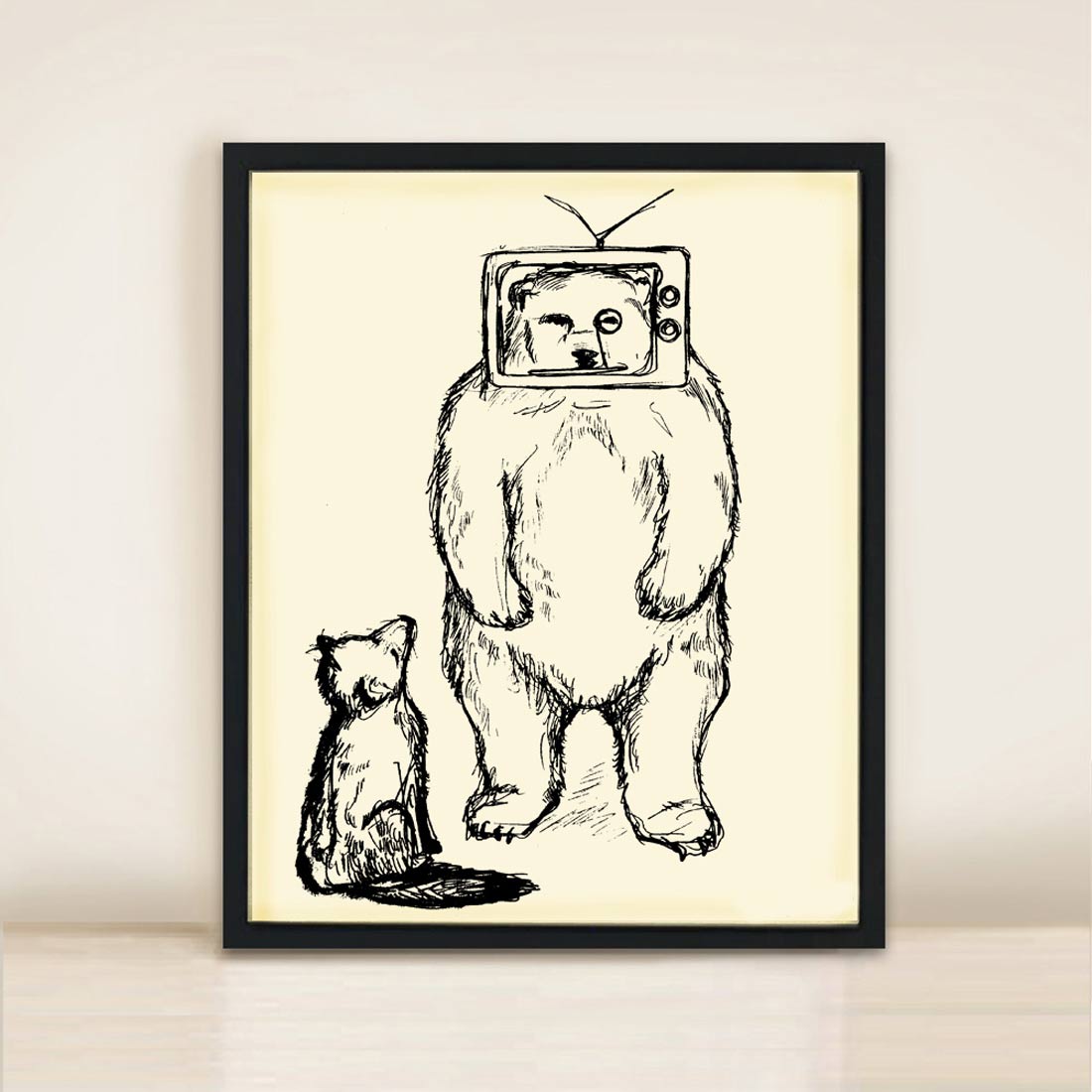 TV bear and fox print