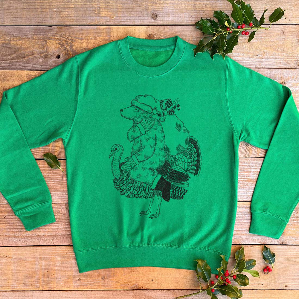 christmas jumper with bear and turkey design