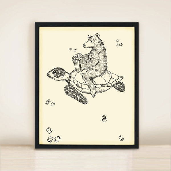 Turtle & Bear Poster Print A3