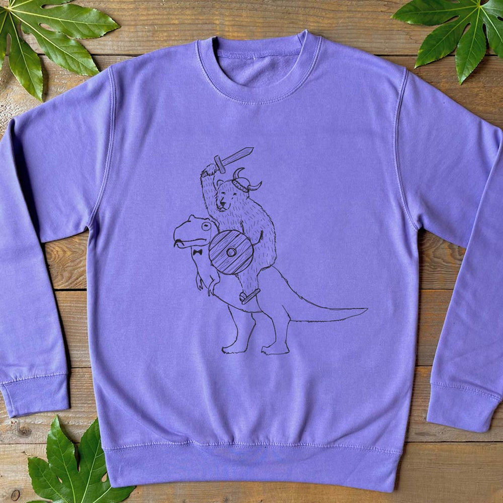 BEAR RIDING A T REX JUMPER