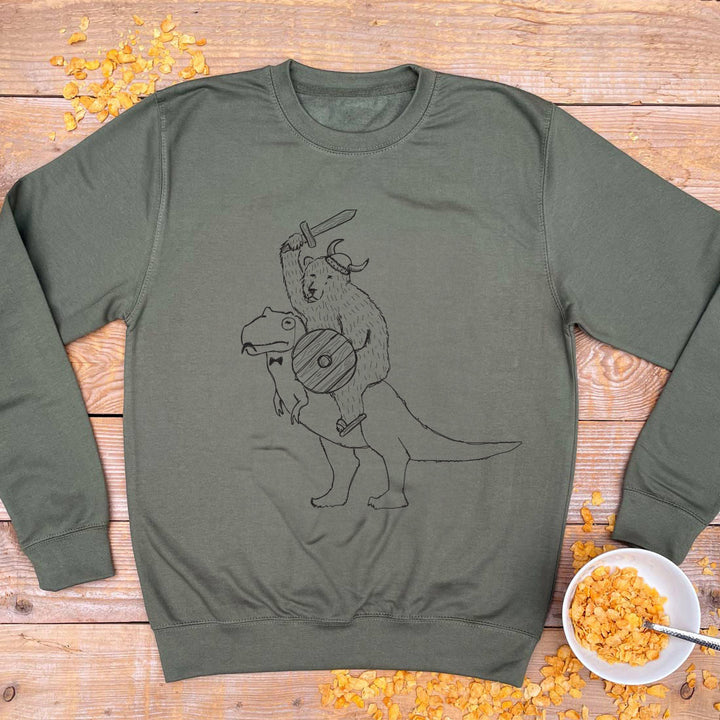 BEAR RIDING DINO PESTO JUMPER