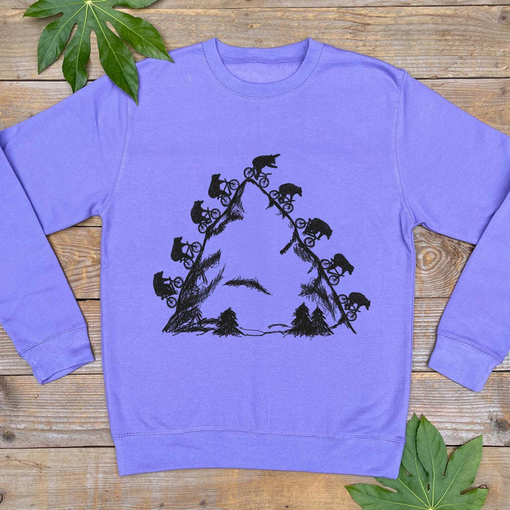 bEARS RIDING MOUNTAIN BIKE PURPLE JUMPER