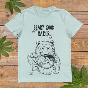 baking bear tshirt with text, beary good baker tshirt