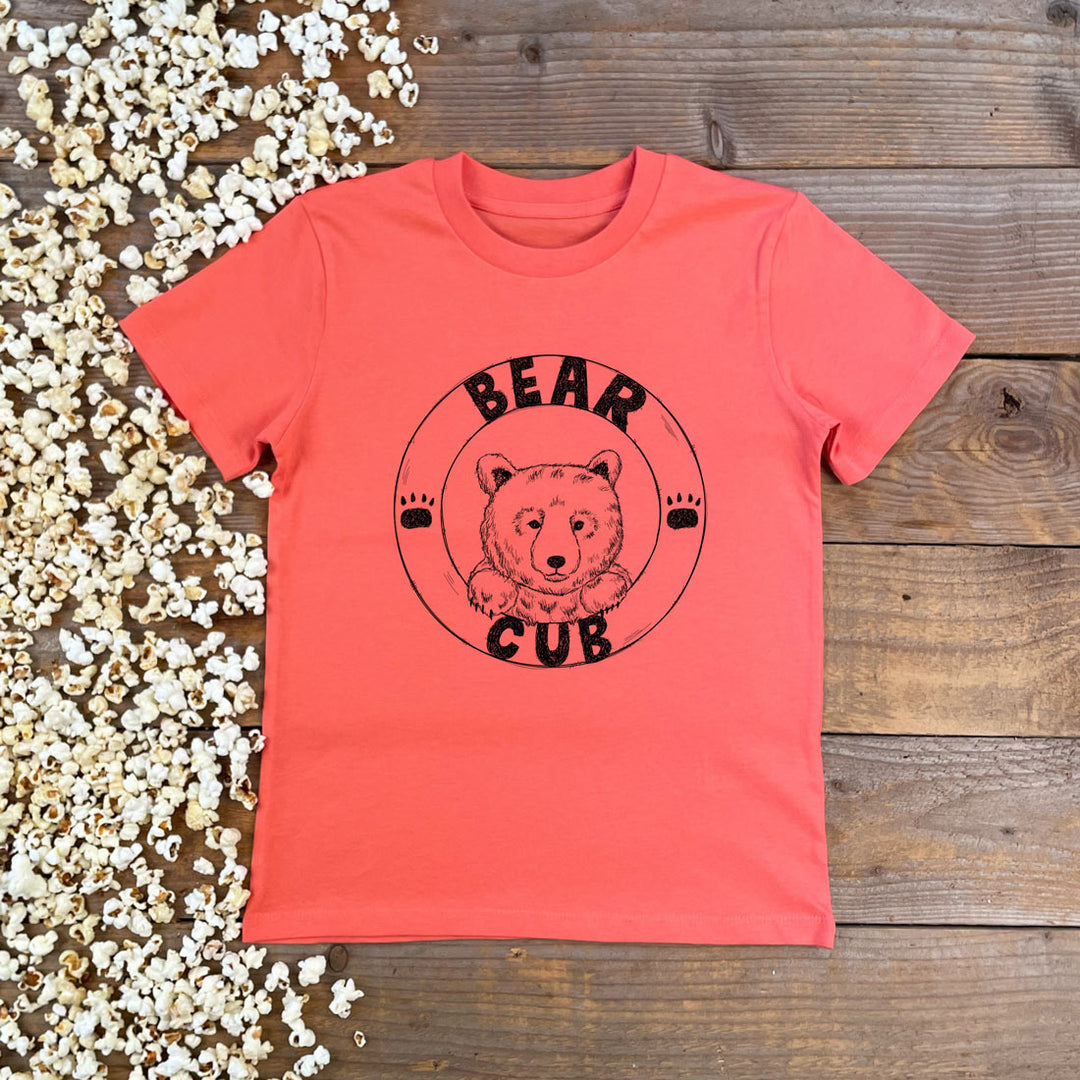 kids tee with bear cub and text 