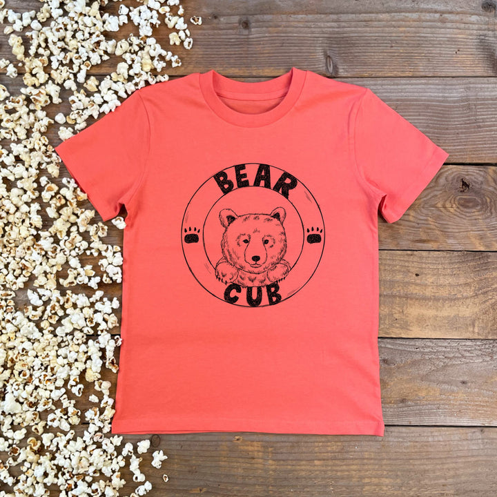 kids tee with bear cub and text 