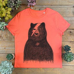 bowie bear orange peachy tshirt womens