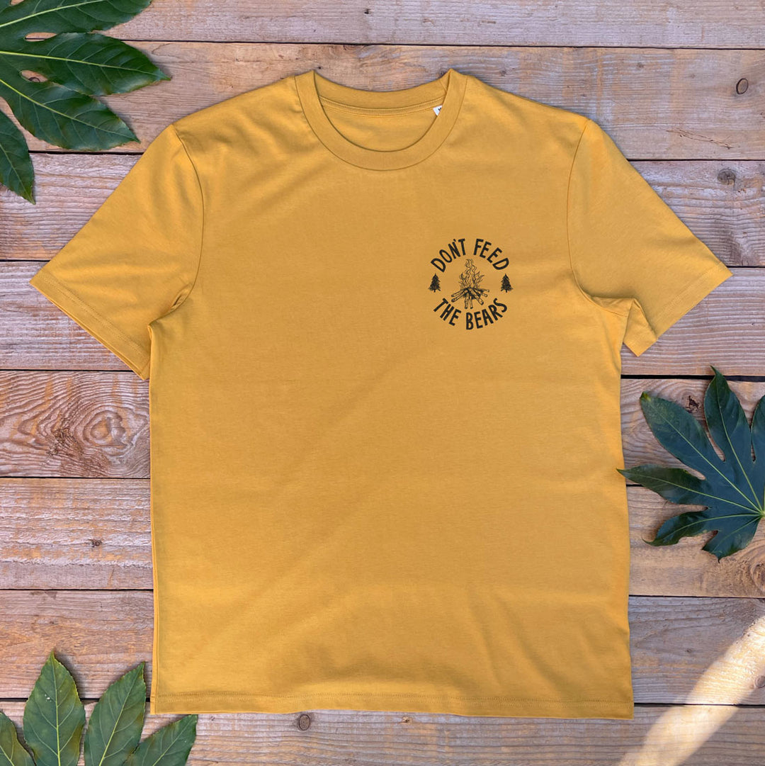 mustard tee with campfire print