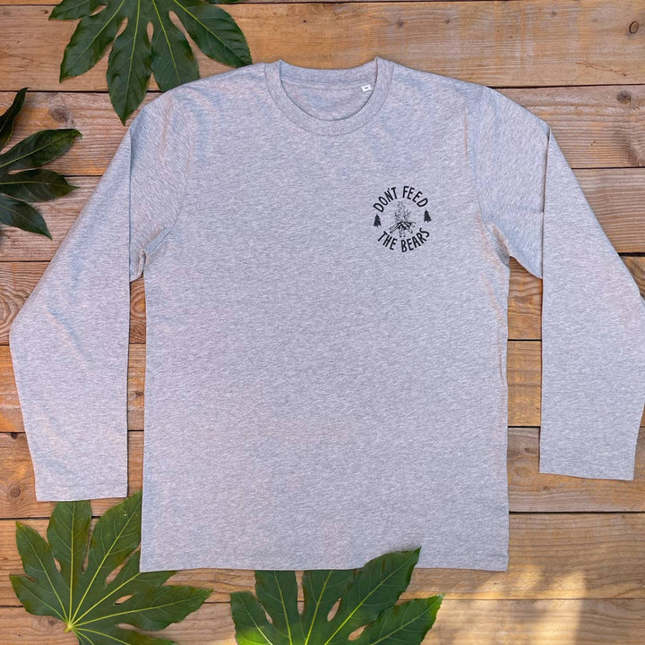 grey tee with campfire logo