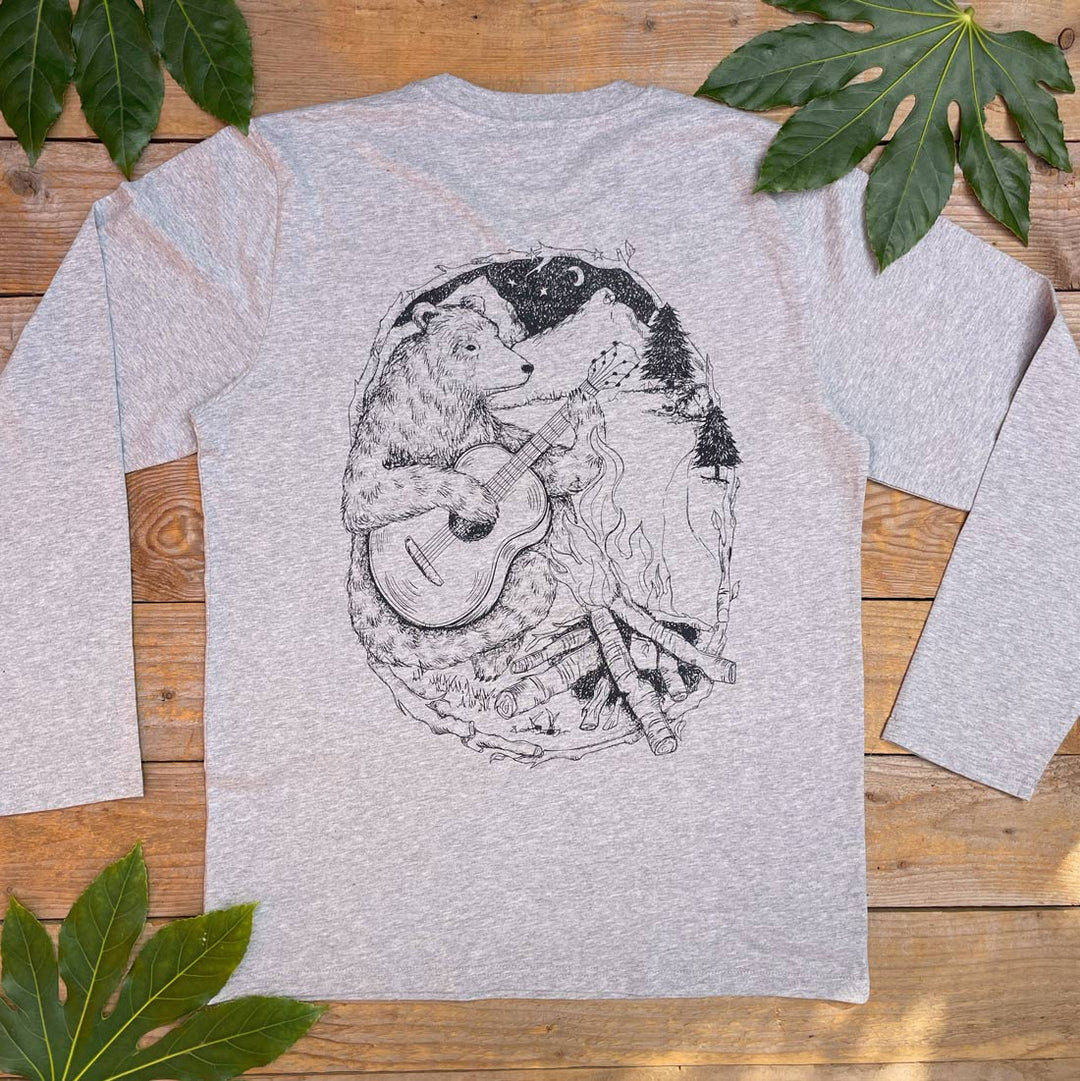 grey tee with bear and mountains