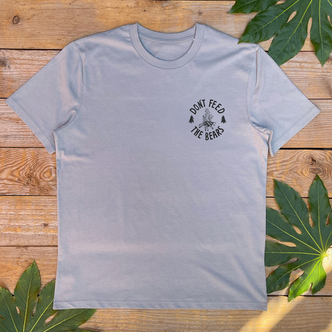grey tee with campfire pocket print