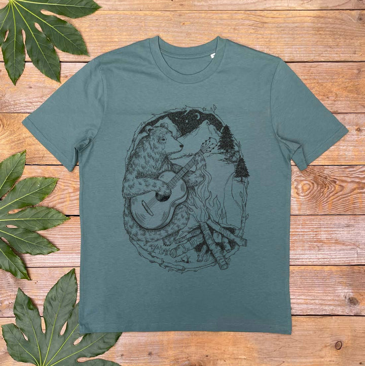 tee with bear and campfire wilderness design
