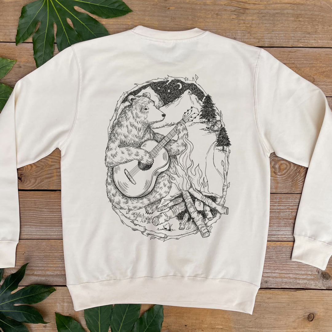 bear with guitar and campfire print