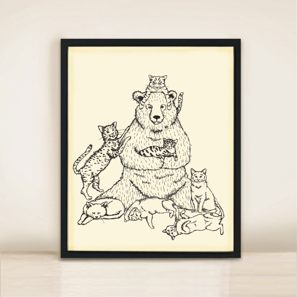Crazy Cat Bear Poster Print A3