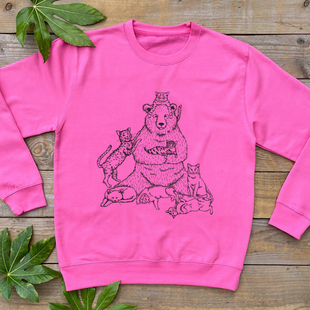 pink jumper with bear and cats