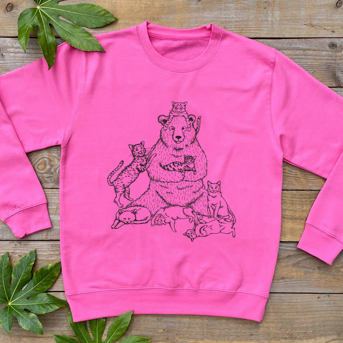 pink jumper with bear and cats