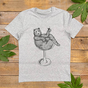 funny bear tshirt sat in wine glass