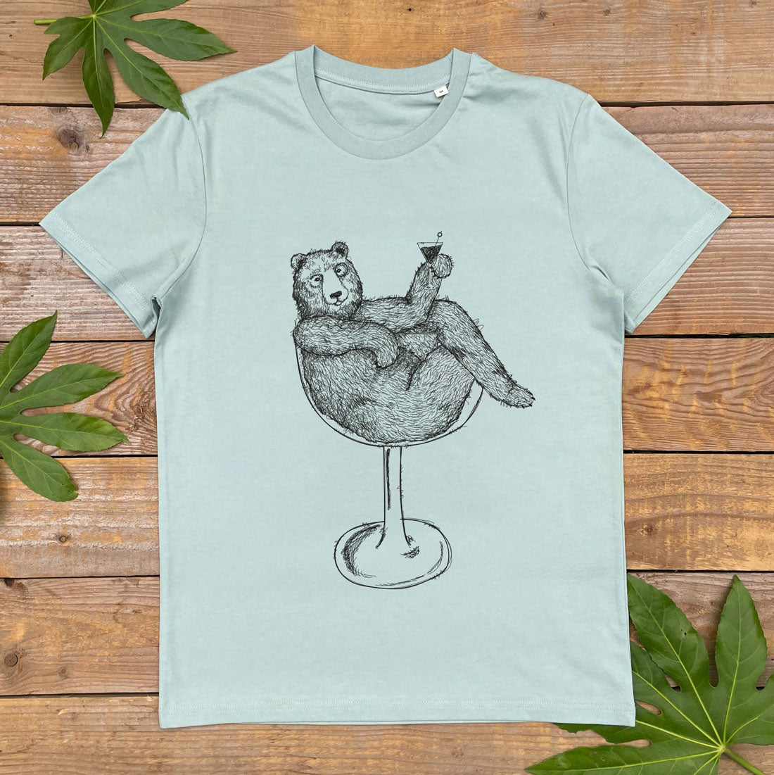 mint tshirt with bear sat in wine glass