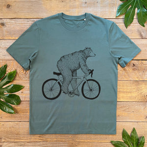bear riding a racer bike tshirt